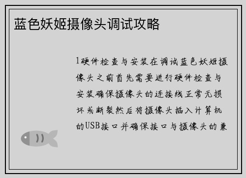蓝色妖姬摄像头调试攻略
